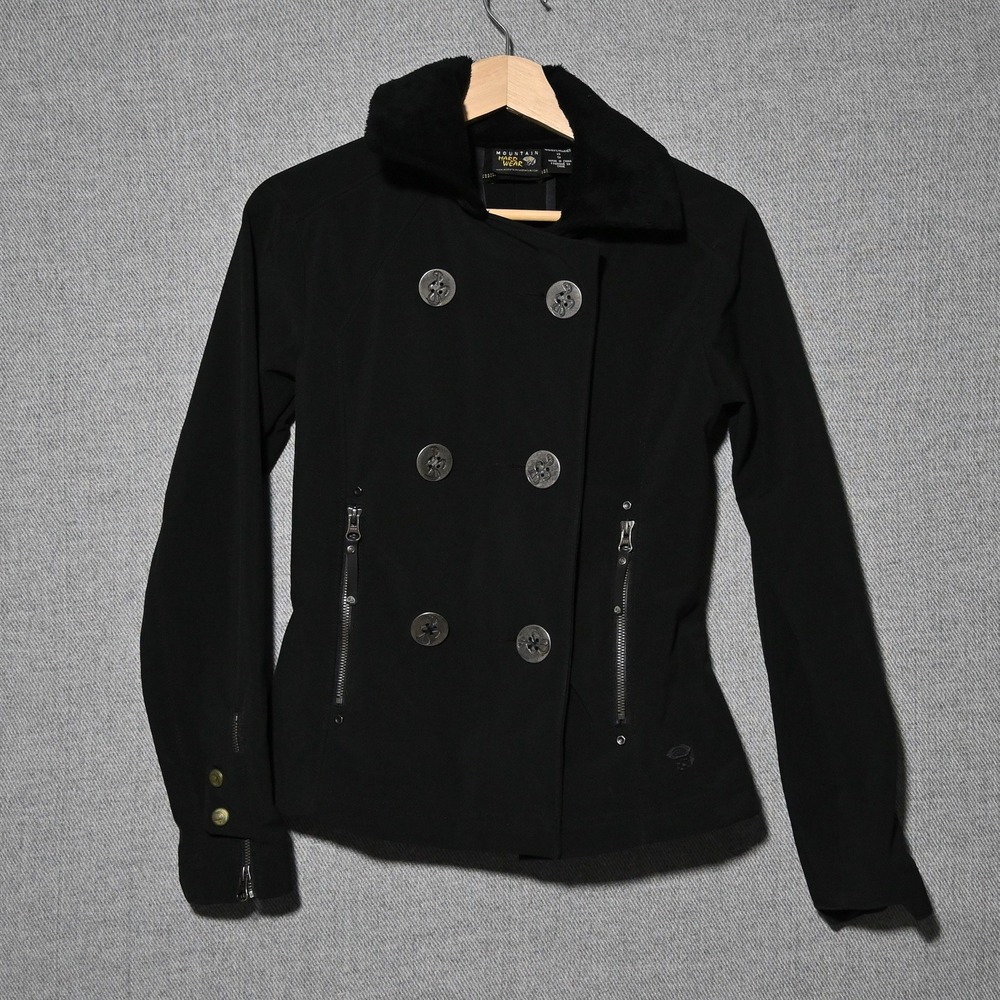 Mountain Hardwear Pea Coat Womens Softshell Fleece Lined XS Black